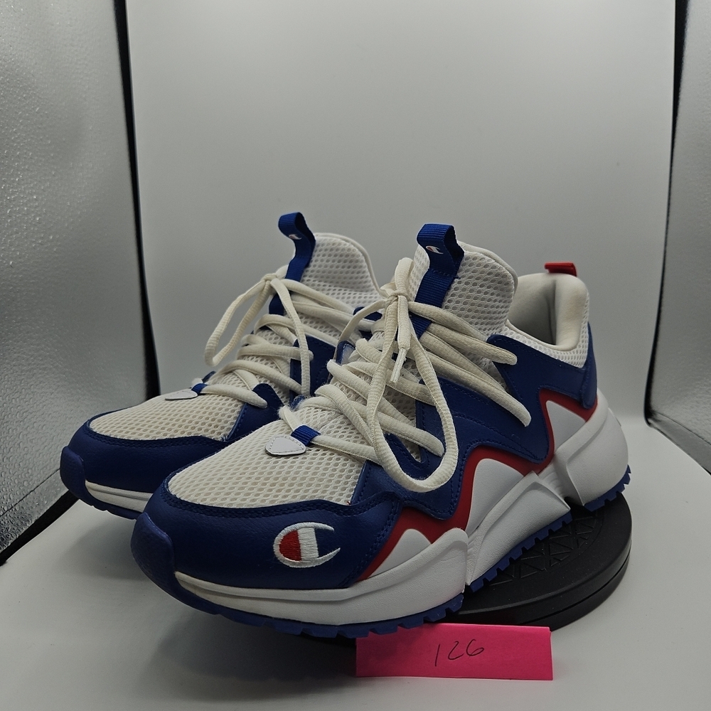 Champion White & Blue Retro Mesh Sneakers - Red Accent